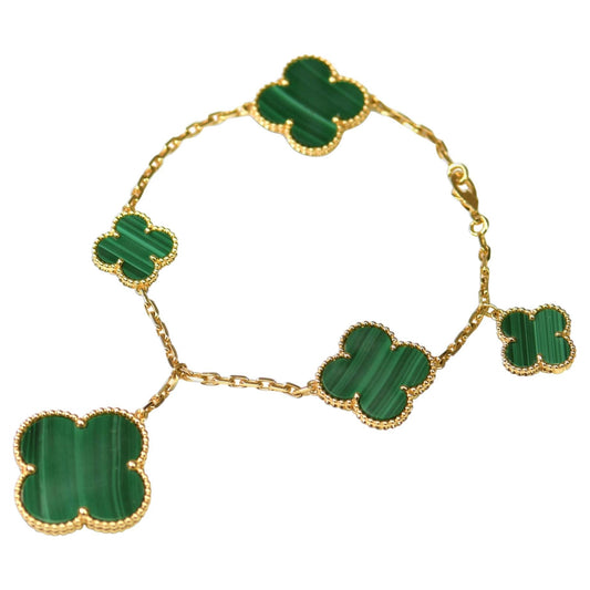 [Select]MAGIC CLOVER MALACHITE GOLD BRACELET 5 MOTIFS