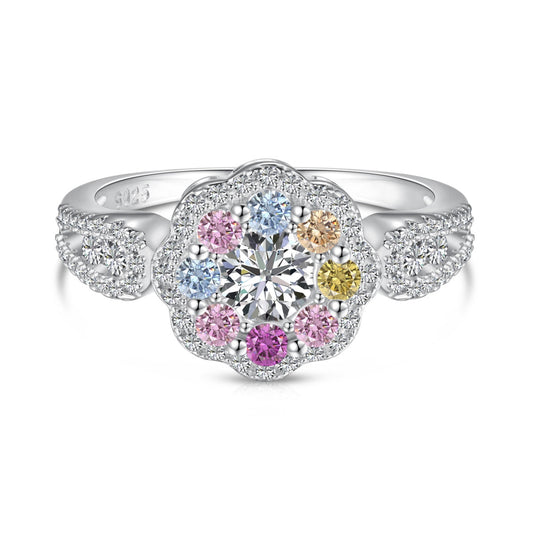 [select Jewelry]Delicate Colorful Round Cut Flower Shape Wedding Ring