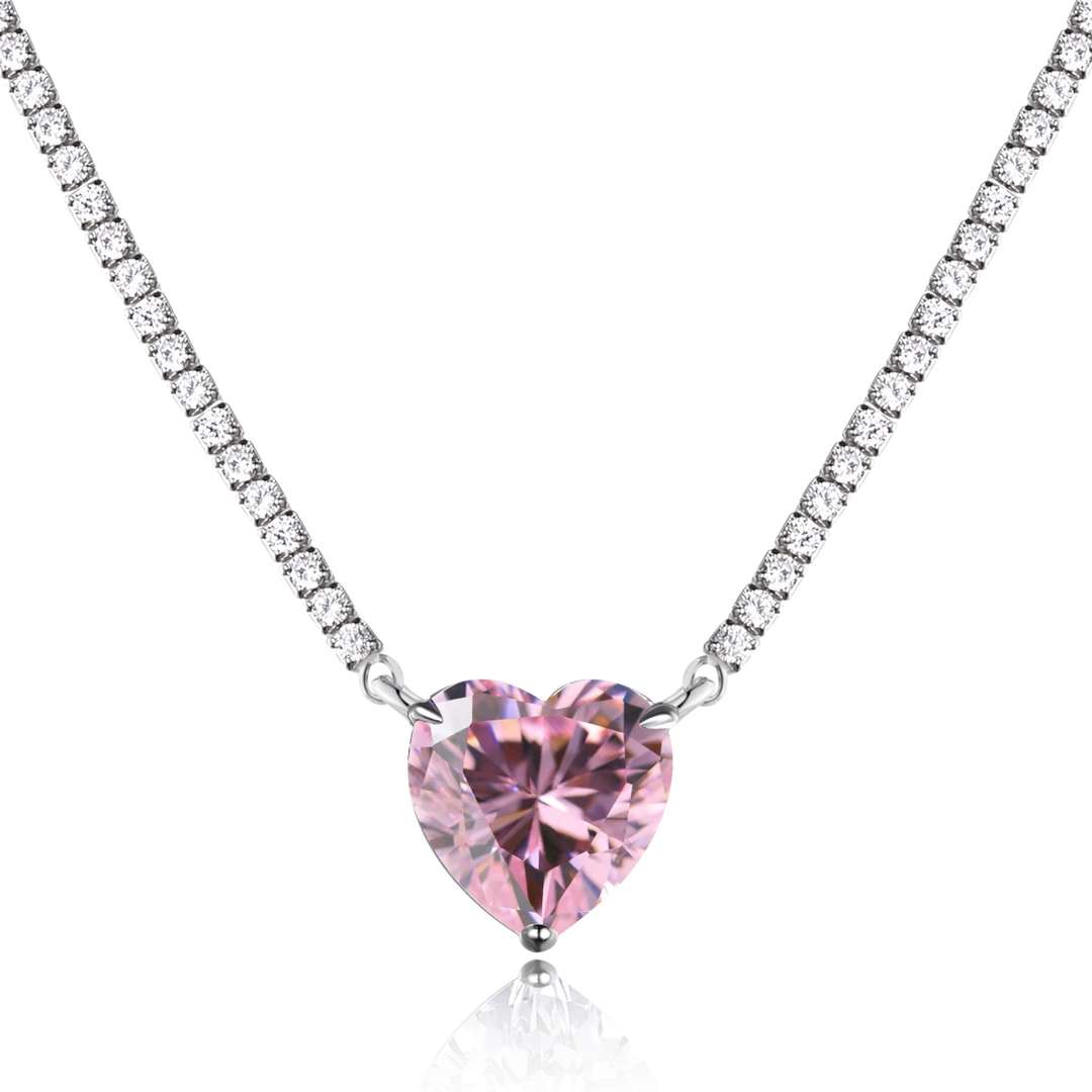 [select Jewelry]8.0 Carat Versatile Colorful Sweet Heart-Shaped Tennis Necklace
