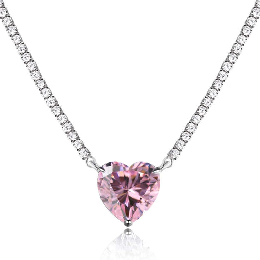 [select Jewelry]8.0 Carat Versatile Colorful Sweet Heart-Shaped Tennis Necklace