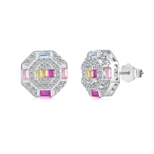 [select Jewelry]Ornate Colorful Octagon Shape Daily Earrings