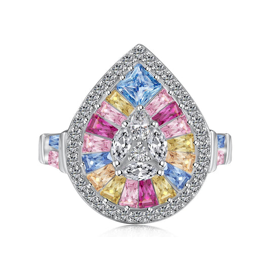 [select Jewelry]Elegant Colorful Water Drop Shape Banquet Ring