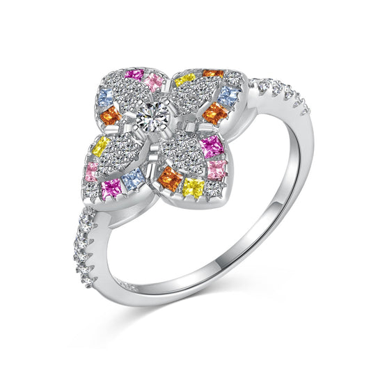 [select Jewelry]Luxurious Colorful Flower Shape Banquet Ring