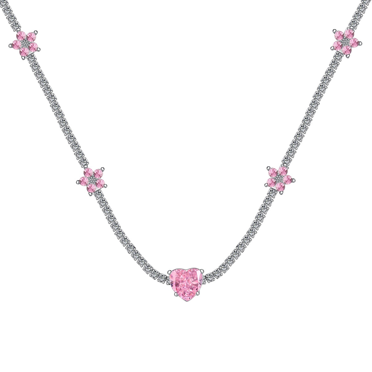 [select Jewelry]Dazzling Pink Heart Flower Necklace
