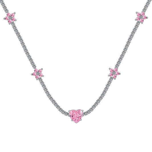 [select Jewelry]Dazzling Pink Heart Flower Necklace