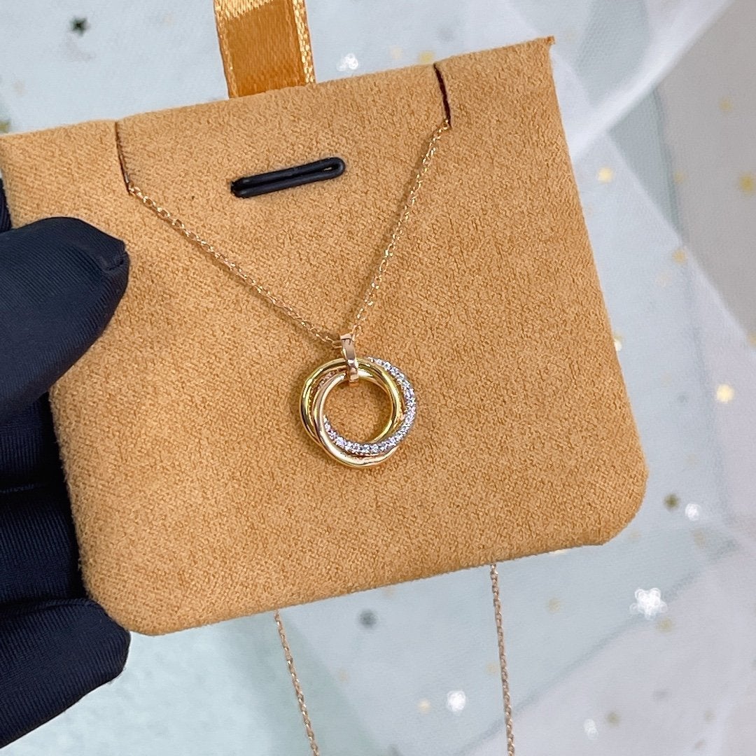 [Select]TRINITY NECKLACE SILVER GOLD PINK GOLD DIAMONDS