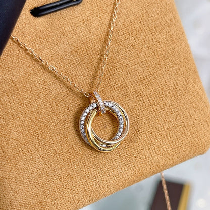 [Select]TRINITY NECKLACE SILVER GOLD PINK GOLD DIAMONDS