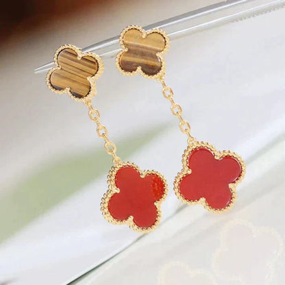 [Select]CLOVER  2 MOTIF  TIGER EYE CARNELIAN EARRINGS