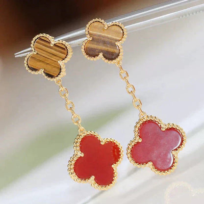 [Select]CLOVER  2 MOTIF  TIGER EYE CARNELIAN EARRINGS