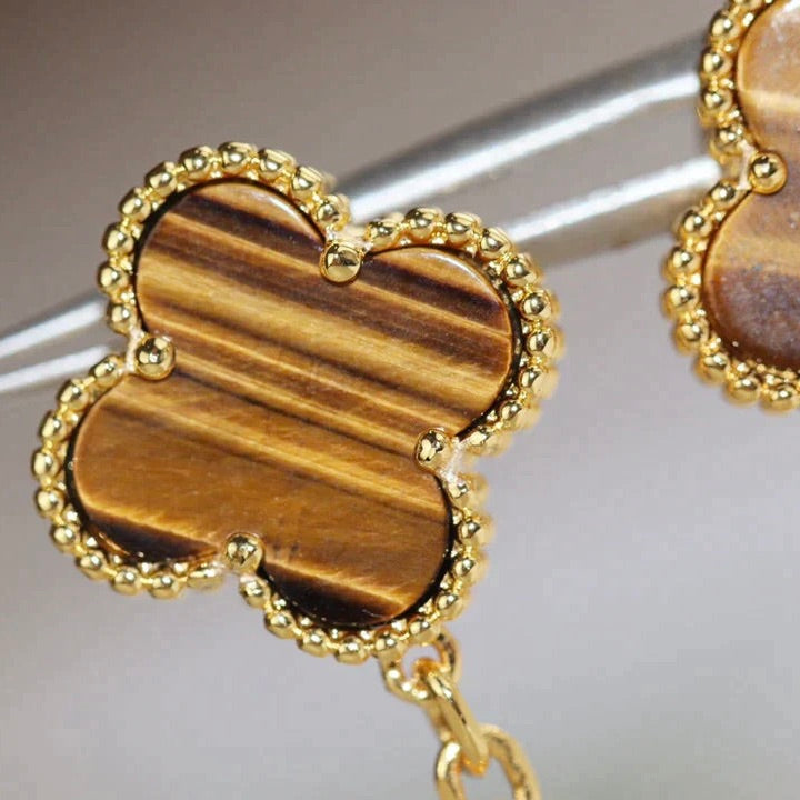 [Select]CLOVER  2 MOTIF  TIGER EYE CARNELIAN EARRINGS