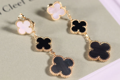 [Select]CLOVER EARRINGS GOLD ONYX MOP 3 MOTIF