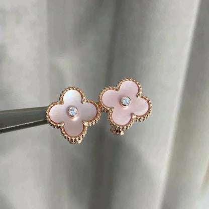 [Select]CLOVER MEDIUM 1 MOTIFS  PINK MOP DIAMOND EARRINGS