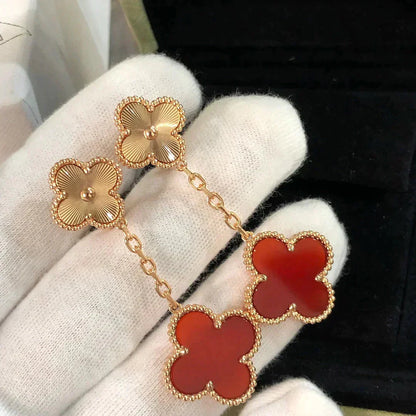 [Select]CLOVER 2 MOTIF  LASER CARNELIAN EARRINGS