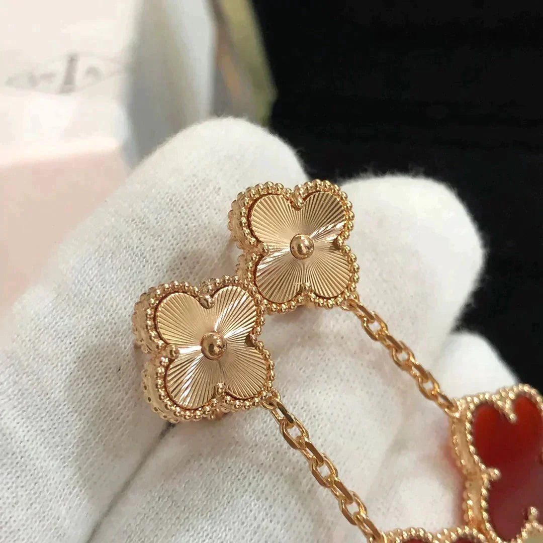 [Select]CLOVER 2 MOTIF  LASER CARNELIAN EARRINGS