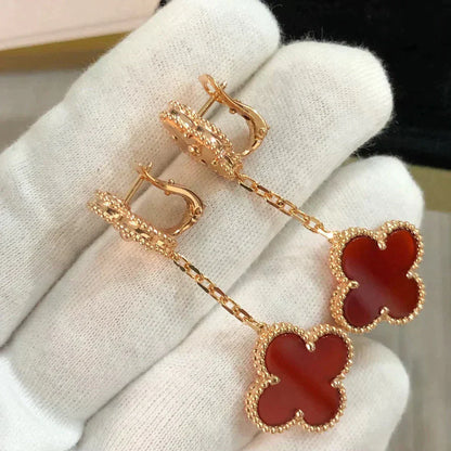 [Select]CLOVER 2 MOTIF  LASER CARNELIAN EARRINGS