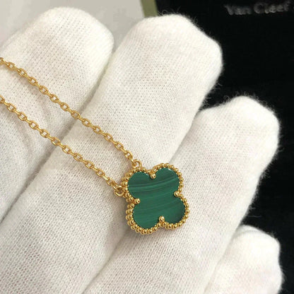 [Select]CLOVER 15MM MALACHITE SINGLE FLOWER  NECKLACE