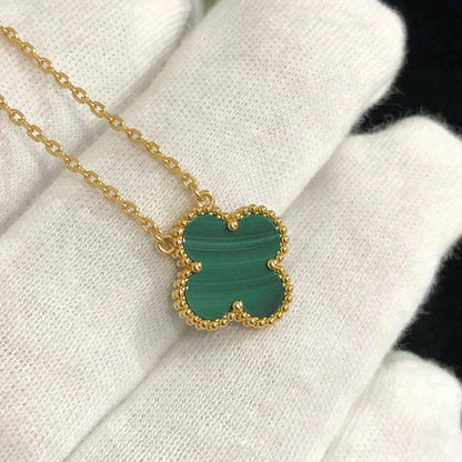 [Select]CLOVER 15MM MALACHITE SINGLE FLOWER  NECKLACE