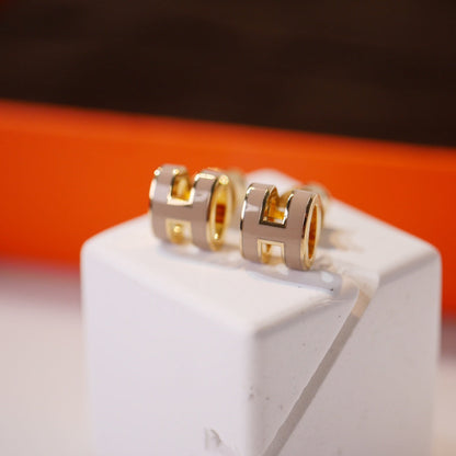 [Select]MINI POP H GOLD EARRINGS GREY