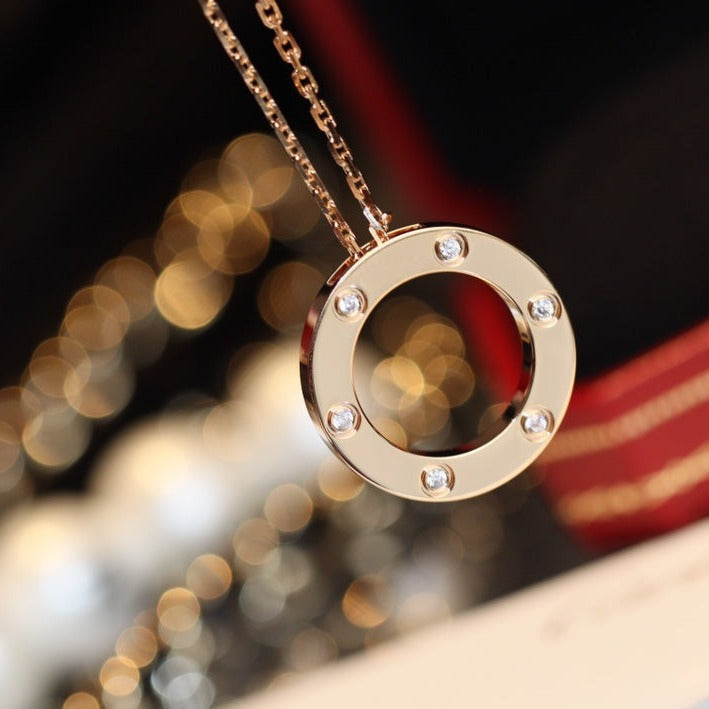 [Select]LOVE NECKLACE 16MM 6 DIAMONDS PINK GOLD