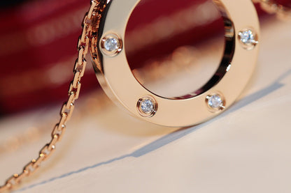 [Select]LOVE NECKLACE 16MM 6 DIAMONDS PINK GOLD