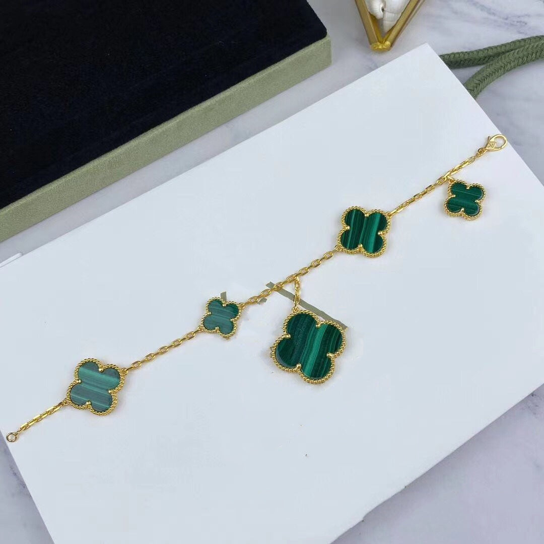 [Select]MAGIC CLOVER MALACHITE GOLD BRACELET 5 MOTIFS