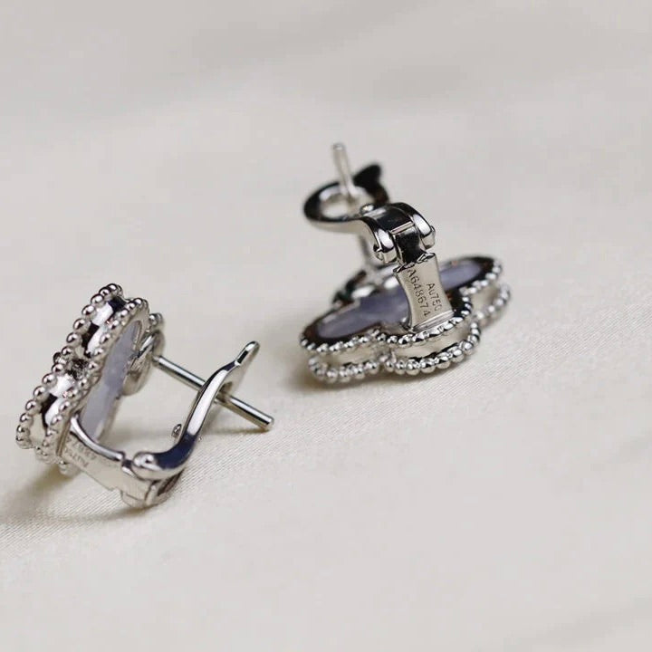 [Select]CLOVER MEDIUM 1 MOTIFS  WHITE MOP EARRINGS SILVER