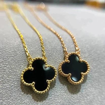 [Select]CLOVER 15MM BLACK ONYX SINGLE FLOWER NECKLACE