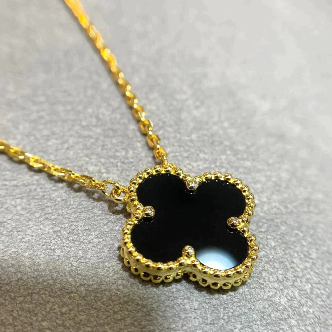 [Select]CLOVER 15MM BLACK ONYX SINGLE FLOWER NECKLACE