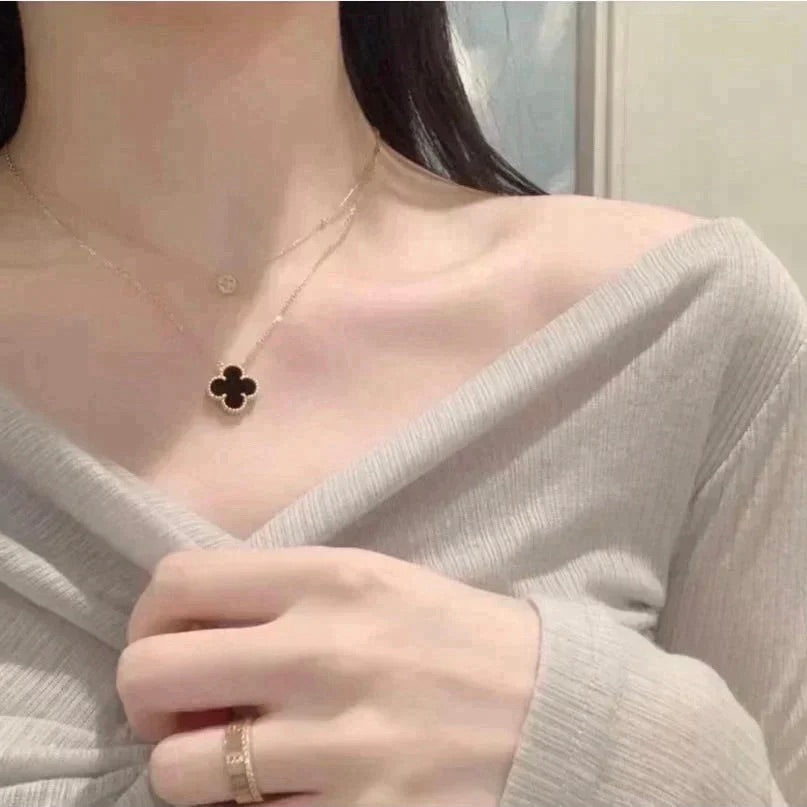 [Select]CLOVER 15MM BLACK ONYX SINGLE FLOWER NECKLACE