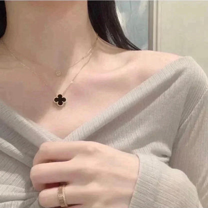 [Select]CLOVER 15MM BLACK ONYX SINGLE FLOWER NECKLACE