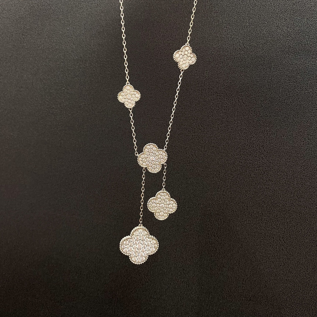 [Select]CLOVER 5 MOTIFS SILVER DIAMONDS NECKLACE