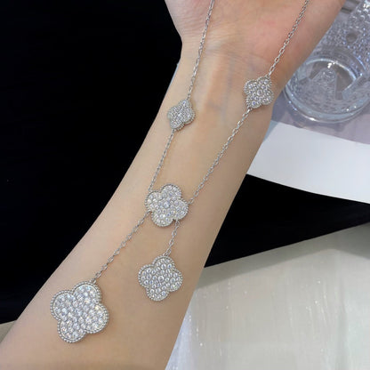 [Select]CLOVER 5 MOTIFS SILVER DIAMONDS NECKLACE