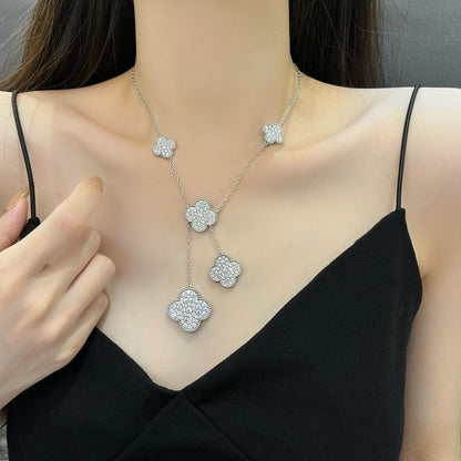 [Select]CLOVER 5 MOTIFS SILVER DIAMONDS NECKLACE