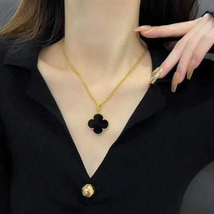 [Select]CLOVER 25MM NECKLACE GOLD ONYX