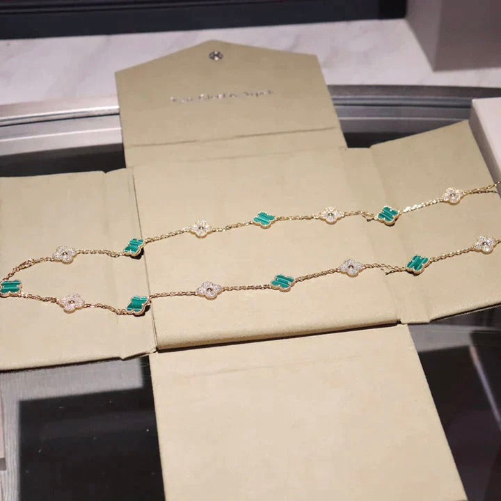 [Select]CLOVER 20 MOTIFS MALACHITE DIAMOND NECKLACE