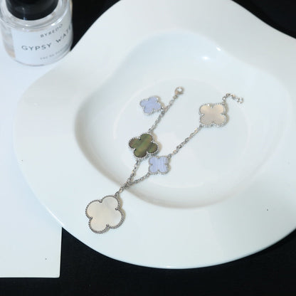 [Select]CLOVER BRACELET 5 MOTIFS MOP CHALCEDONY SILVER