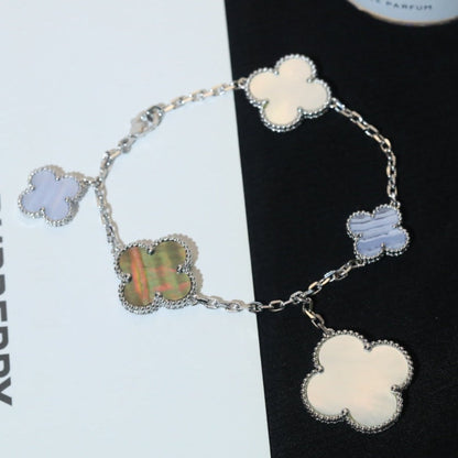 [Select]CLOVER BRACELET 5 MOTIFS MOP CHALCEDONY SILVER