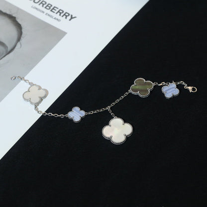 [Select]CLOVER BRACELET 5 MOTIFS MOP CHALCEDONY SILVER