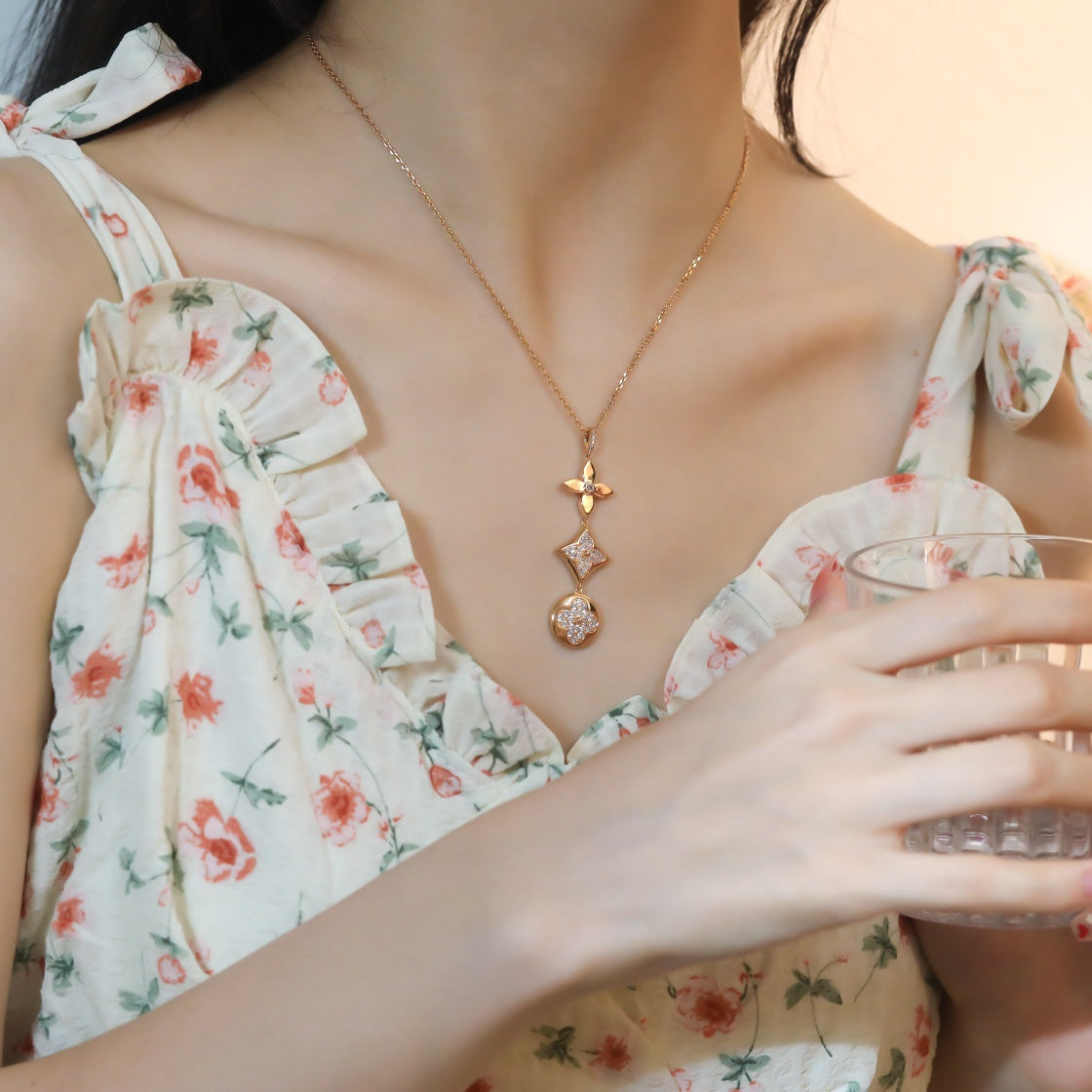 [Select]STAR AND SUN DIAMOND PINK GOLD NECKLACE