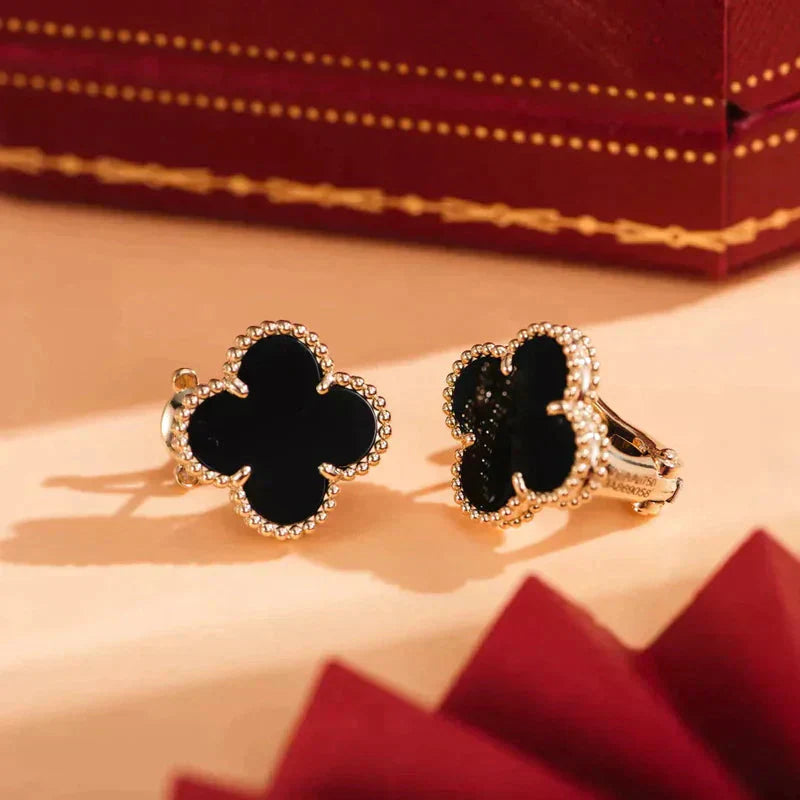 [Select]CLOVER MEDIUM 1 MOTIFS  ONYX STUD EARRINGS