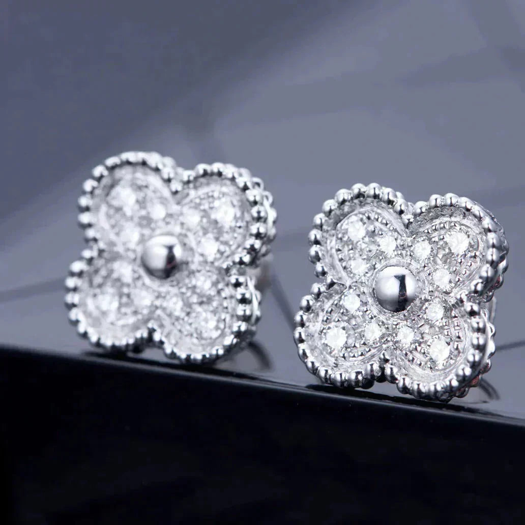 [Select]CLOVER 1 MOTIFS DIAMOND STUD EARRINGS SILVER