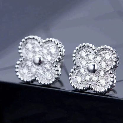 [Select]CLOVER 1 MOTIFS DIAMOND STUD EARRINGS SILVER
