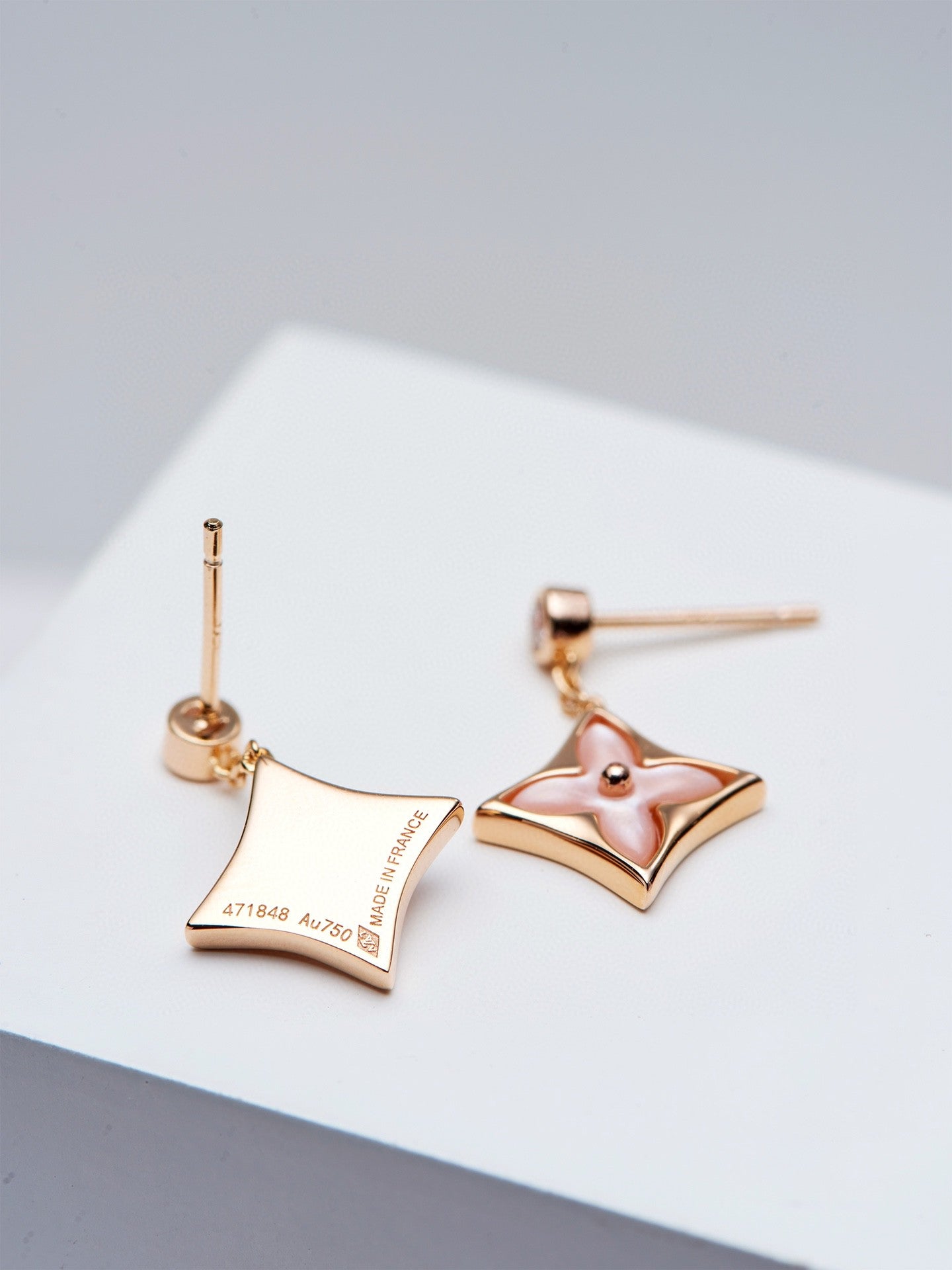 [Select]DOUBLE STAR PINK GOLD MOP DROP EARRINGS
