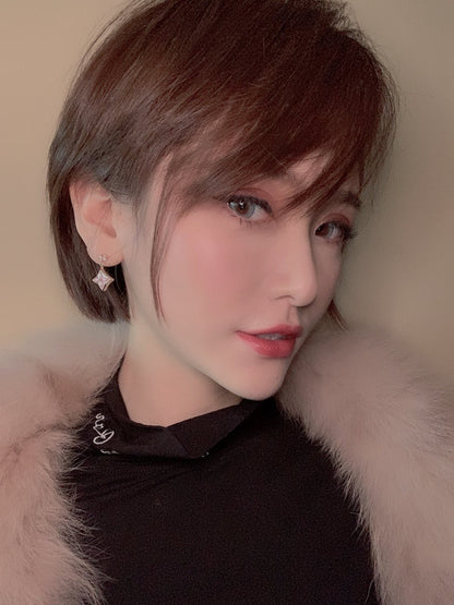 [Select]DOUBLE STAR PINK GOLD MOP DROP EARRINGS