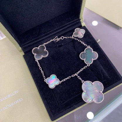 [Select]CLOVER 5 MOTIFS SIVLER DARK MOP BRACELET