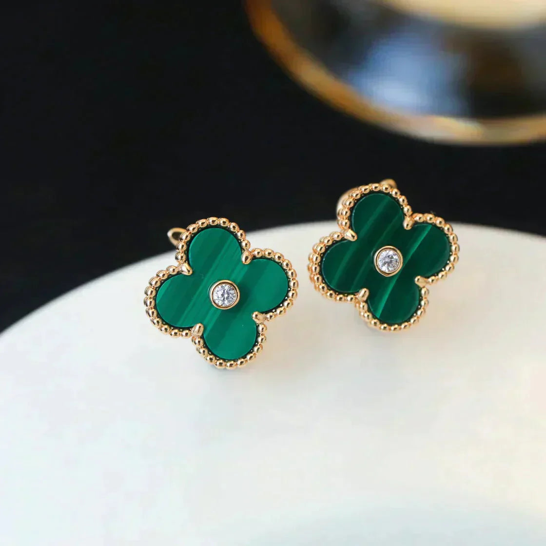 [Select]CLOVER MEDIUM 1 MOTIFS MALACHITE DIAMOND EARRINGS