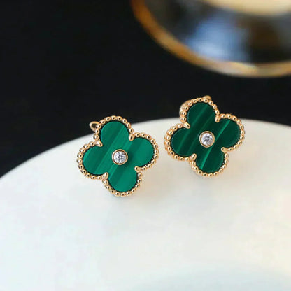 [Select]CLOVER MEDIUM 1 MOTIFS MALACHITE DIAMOND EARRINGS