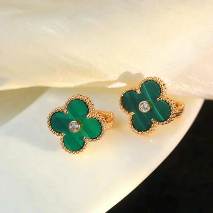 [Select]CLOVER MEDIUM 1 MOTIFS MALACHITE DIAMOND EARRINGS