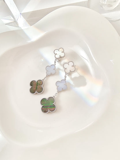 [Select]CLOVER 3 MOTIFS CHALCEDONY DARK MOP SILVER EARRINGS