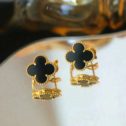 [Select]CLOVER MEDIUM 1 MOTIFS  ONYX STUD EARRINGS
